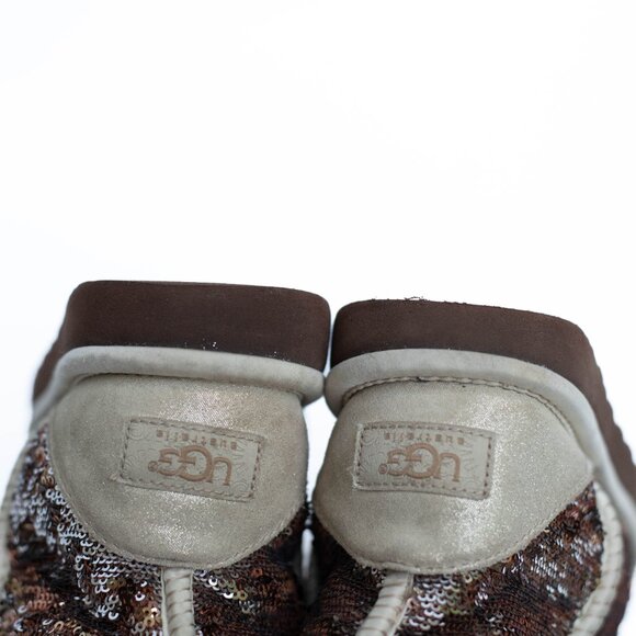 UGG Classic Short Copper/Silver Sparkle Boots Womens 7 Genuine Sheepskin Lining - Picture 9 of 14